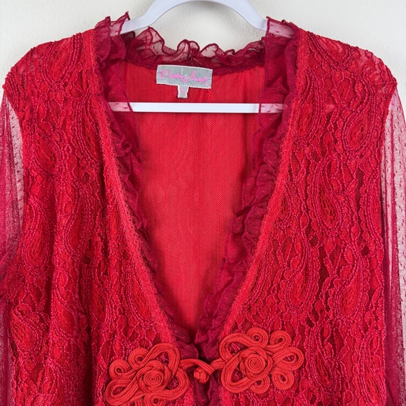 PRETTY ANGEL Gorgeous Red Gypsy Goth Boho Lace One Button Ruffle Top / Size XL - Picture 2 of 16